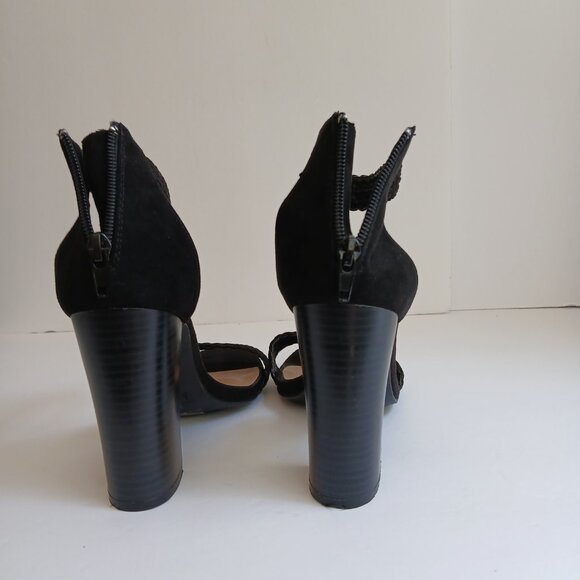 Bamboo 'Faith' Black Suede Crochet Ankle Strap 4"Block Heel Sandals NWOB Sz 7.5 - Picture 4 of 14